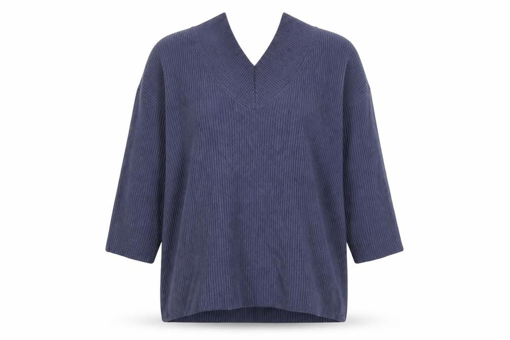 Next Women Blue XL Rib Knit V-Neck 3/4 Sleeve Pullover Jumper