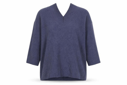 Next Women Blue XL Rib Knit V-Neck 3/4 Sleeve Pullover Jumper