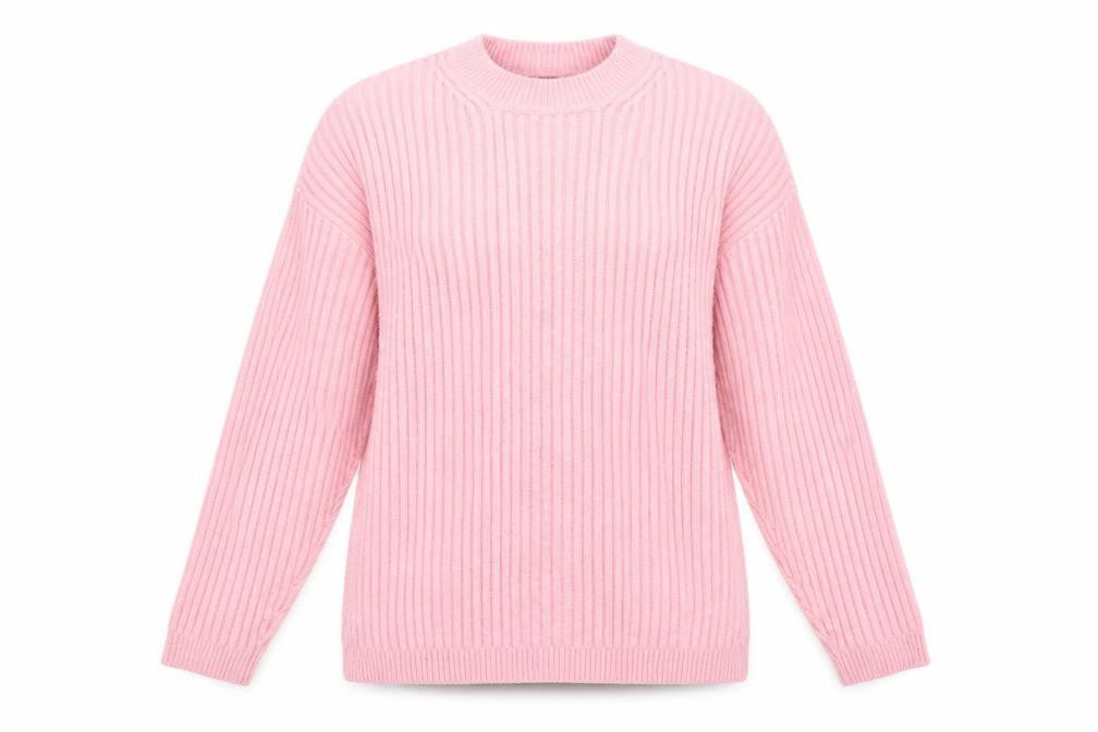 Marks & Spencer Women Pink L Rib Knit Round Neck Jumper