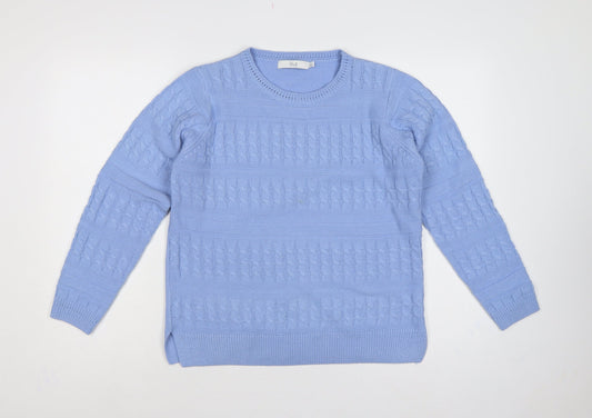 Isle Women Blue S 10-12 Cable Knit Crew Neck Acrylic Pullover