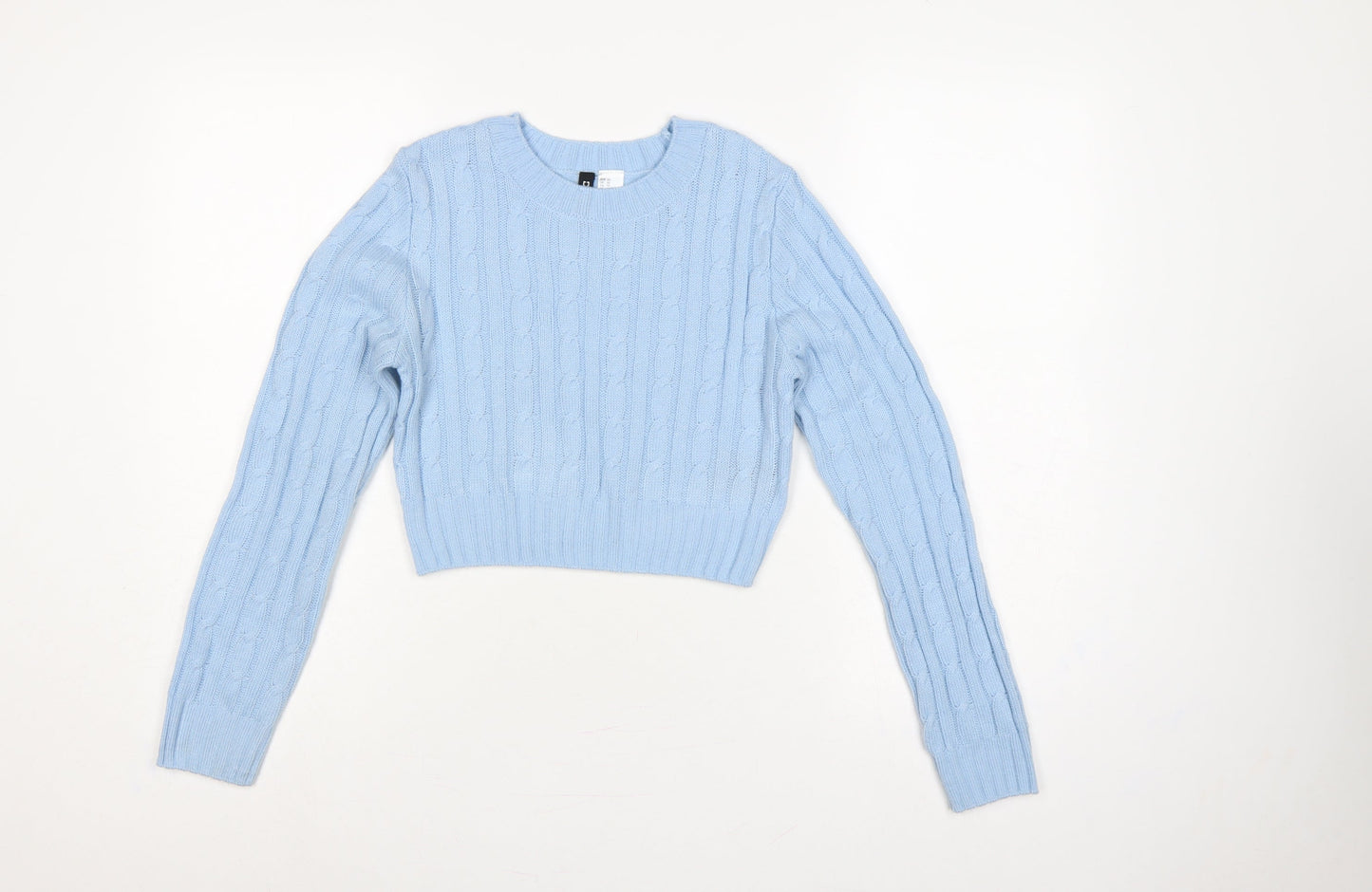 H&M Divided Women Blue XS Cable Knit Crew Neck Cotton Jumper