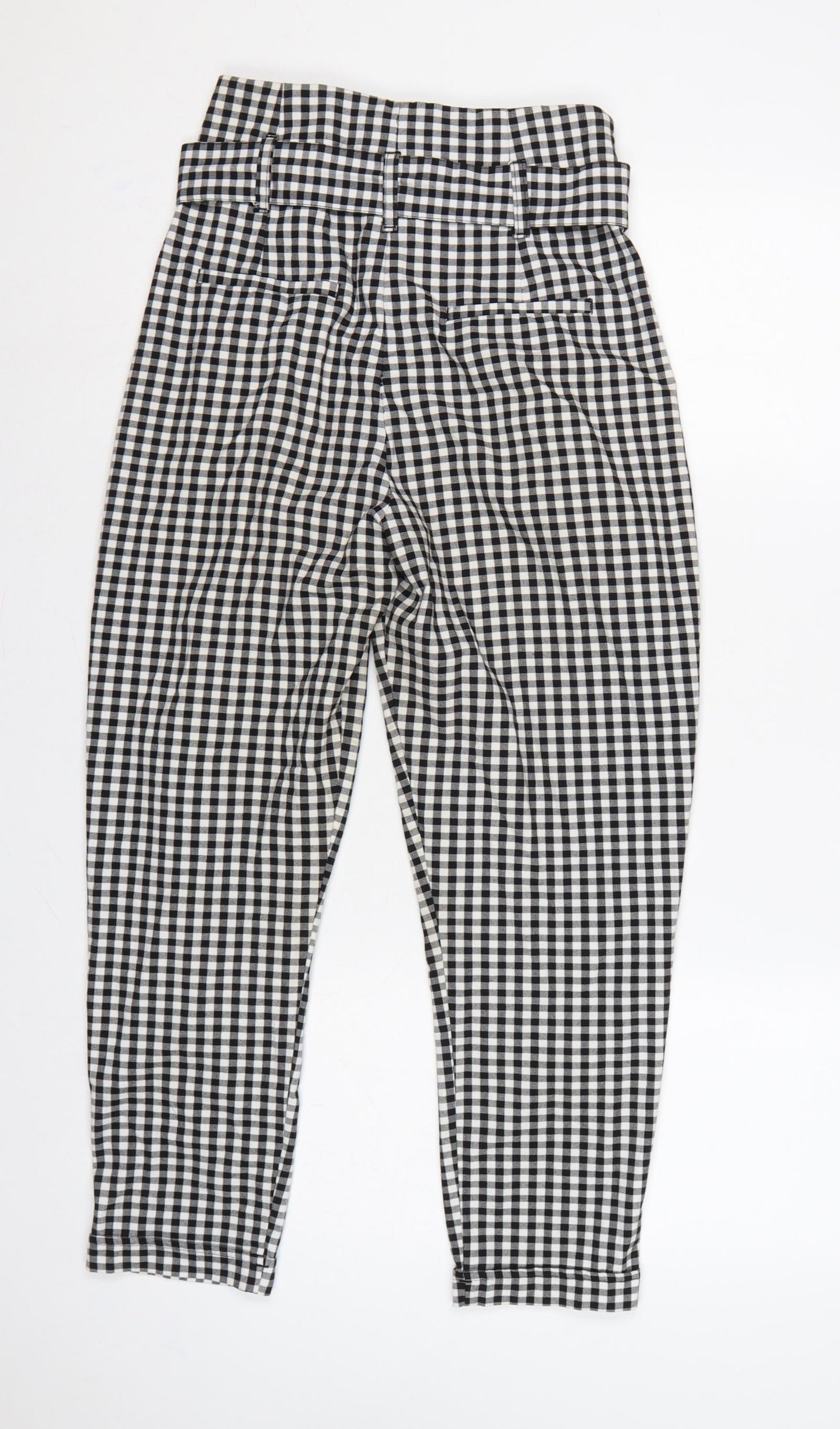 Bershka Women Black White Check Paperbag Tapered Trousers UK 8