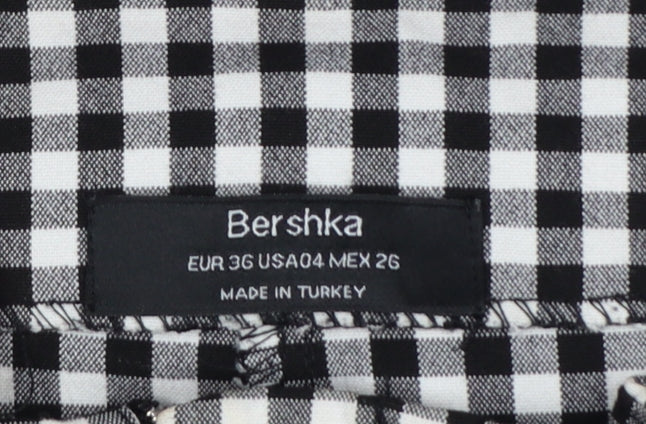 Bershka Women Black White Check Paperbag Tapered Trousers UK 8