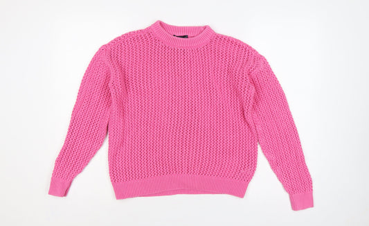Marks & Spencer Women Pink M Open Knit Cotton Crew Neck Jumper
