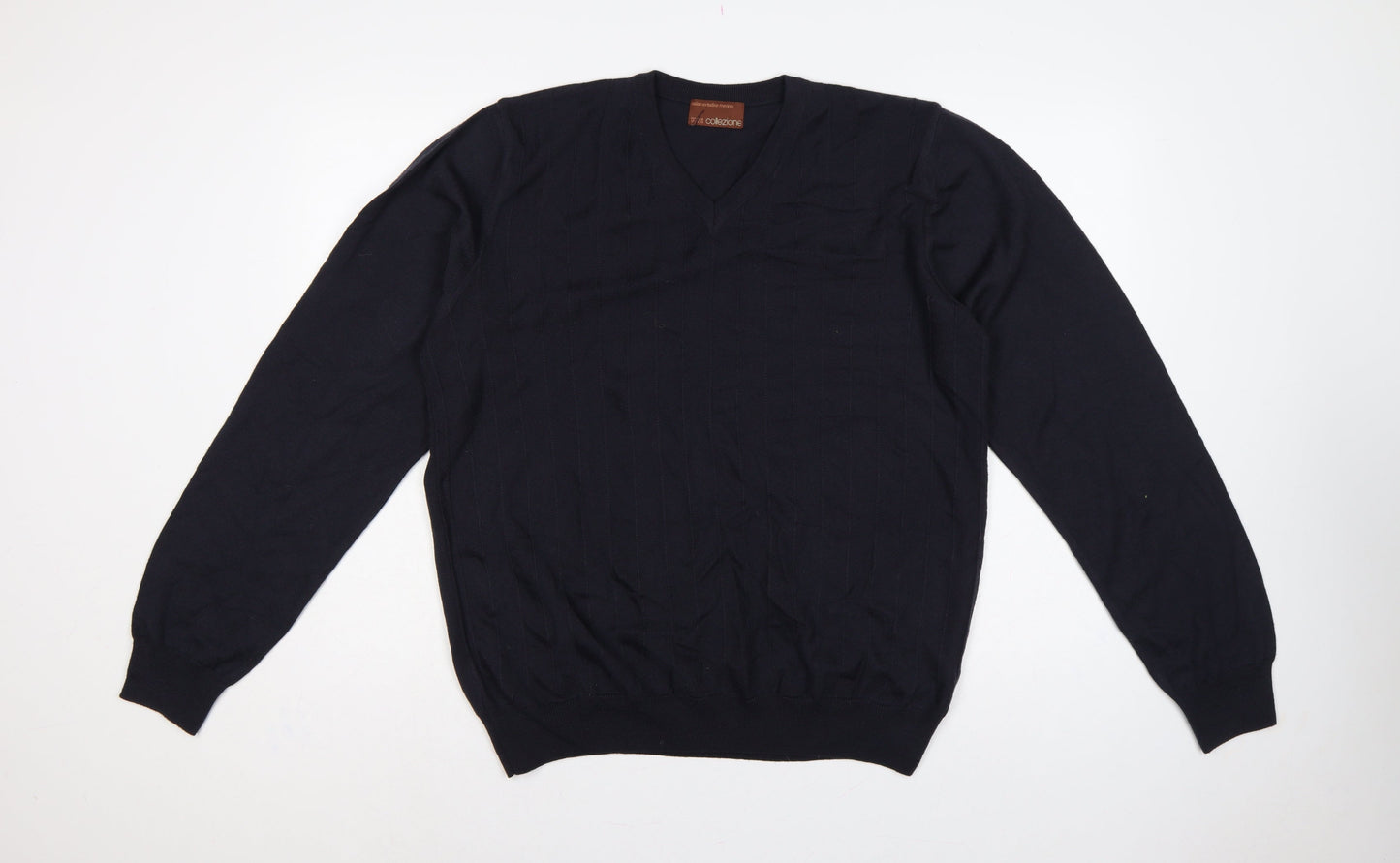 M&S Men’s Black L Merino Wool V-Neck Pullover Jumper Classic Knit