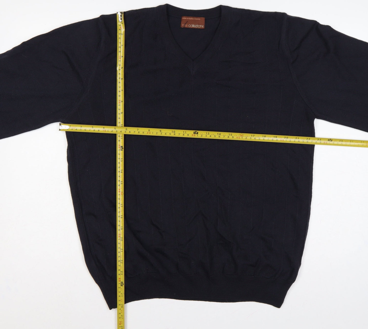 M&S Men’s Black L Merino Wool V-Neck Pullover Jumper Classic Knit