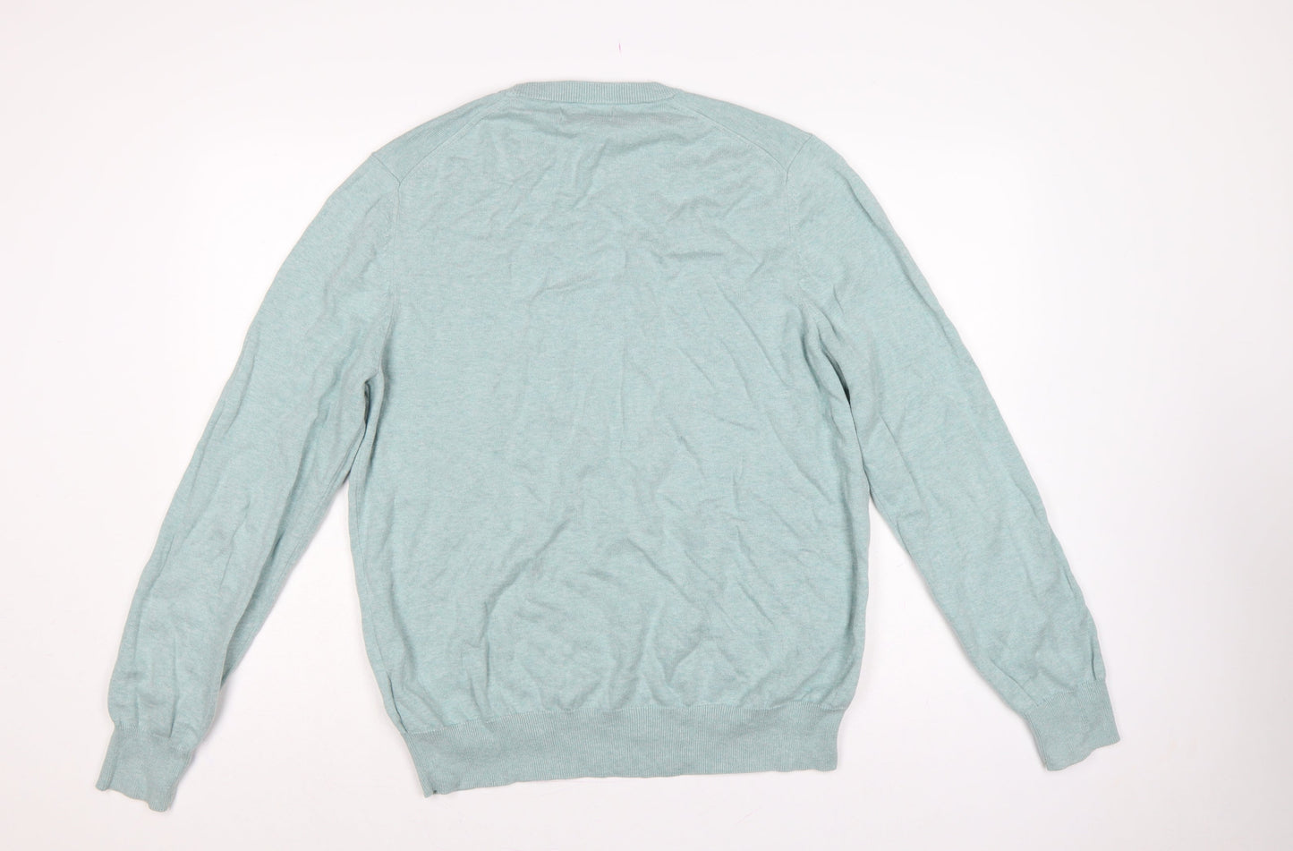 Marks and Spencer Men Green L Pure Cotton Crew Neck Pullover Jumper