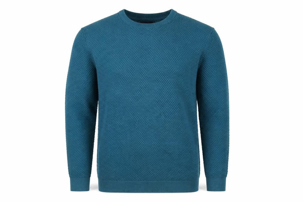 Front view of Maine New England Men’s Blue Small Textured Knit Crew Neck Jumper