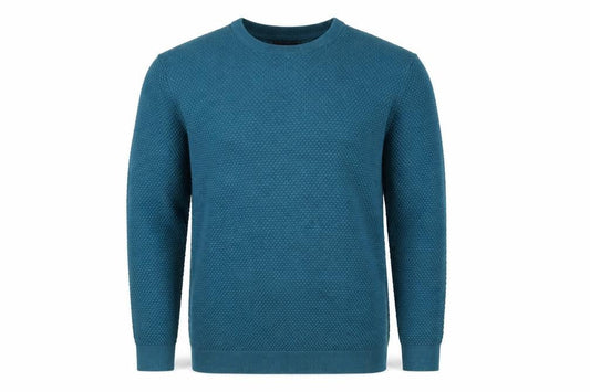 Front view of Maine New England Men’s Blue Small Textured Knit Crew Neck Jumper