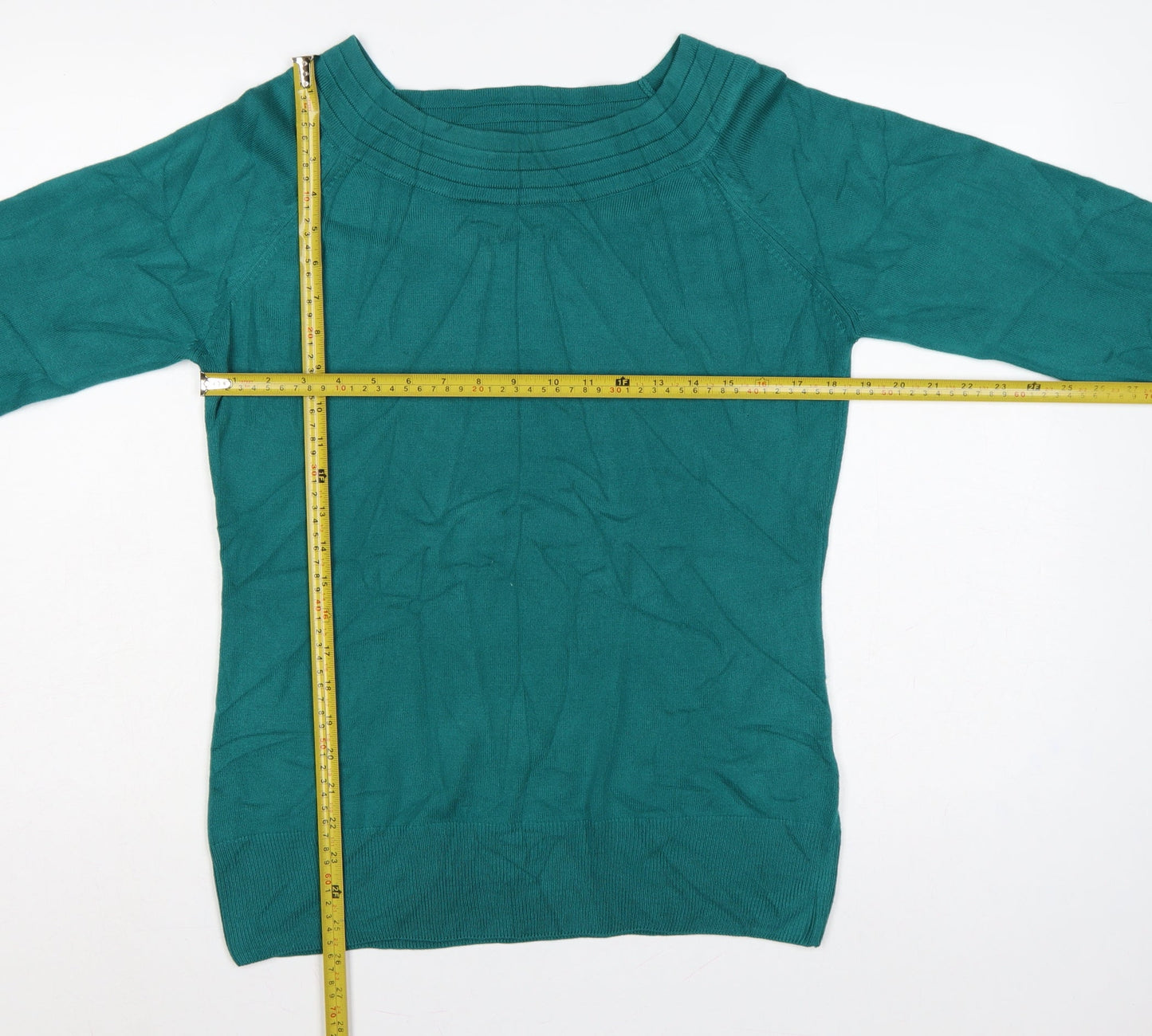 Marks & Spencer Women Green UK 16 Boat Neck Button Cuff Pullover Jumper