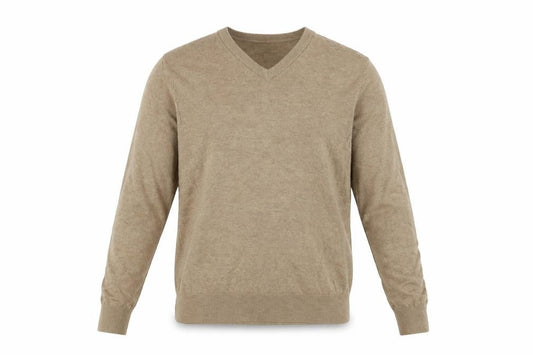 Marks & Spencer Men Beige S Pure Cotton V-Neck Pullover Jumper