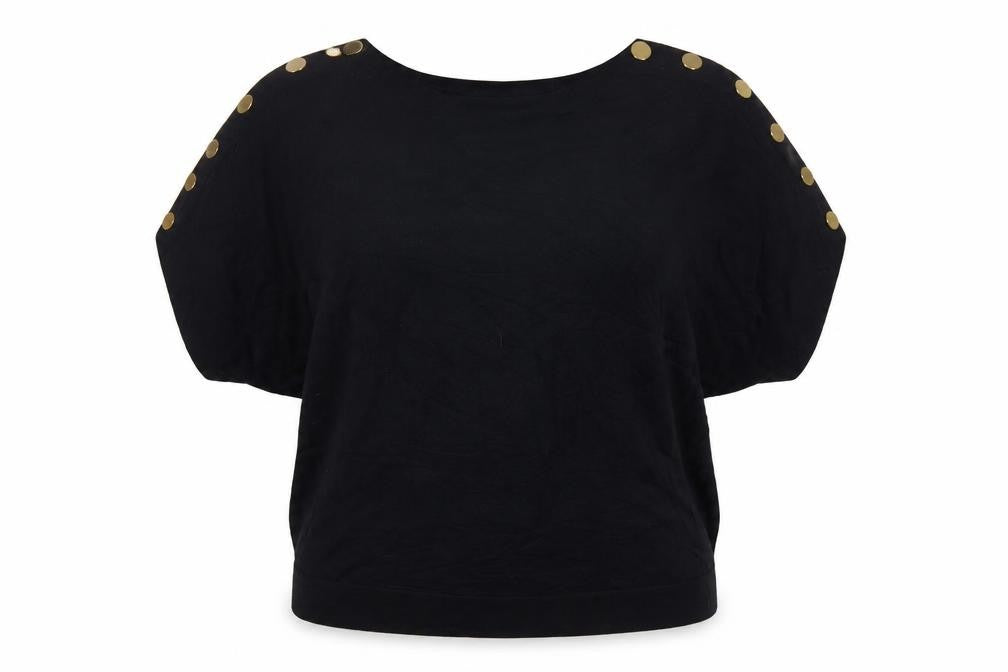 Jaeger Women’s Black XL Wool Batwing Pullover Gold Button Jumper