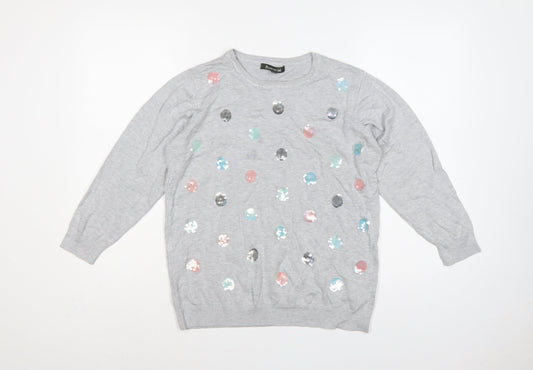 Bonmarché Women Grey Size 16 Sequin Polka Dot Knit Jumper