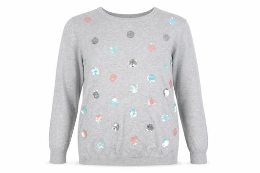 Bonmarché Women Grey Size 16 Sequin Polka Dot Knit Jumper