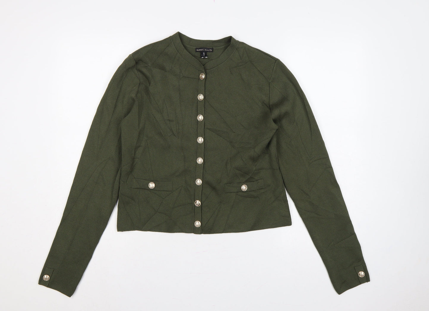 River Island Women Green UK 12 Military Button High Neck Cardigan