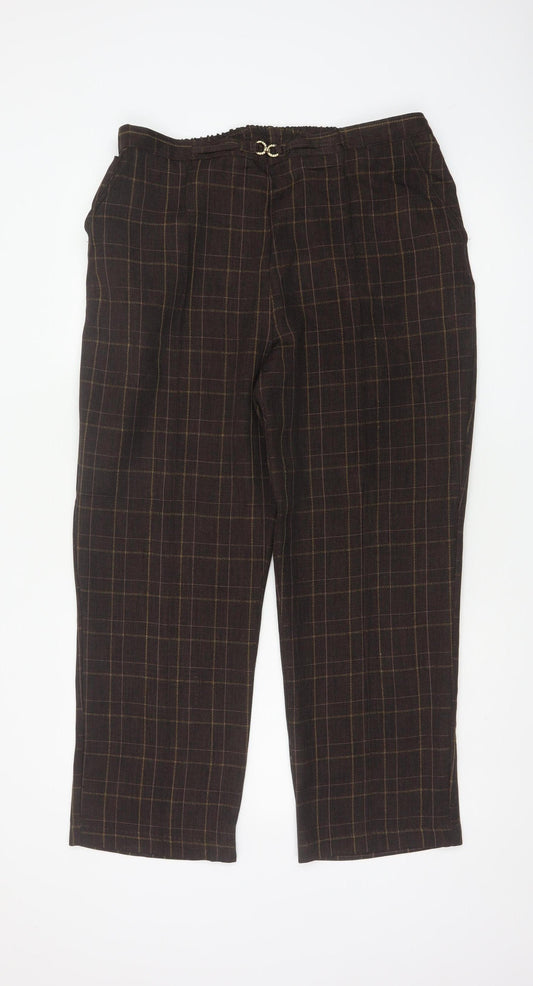 Damart Women’s Brown Check Straight Trousers UK 18 Elastic Waist