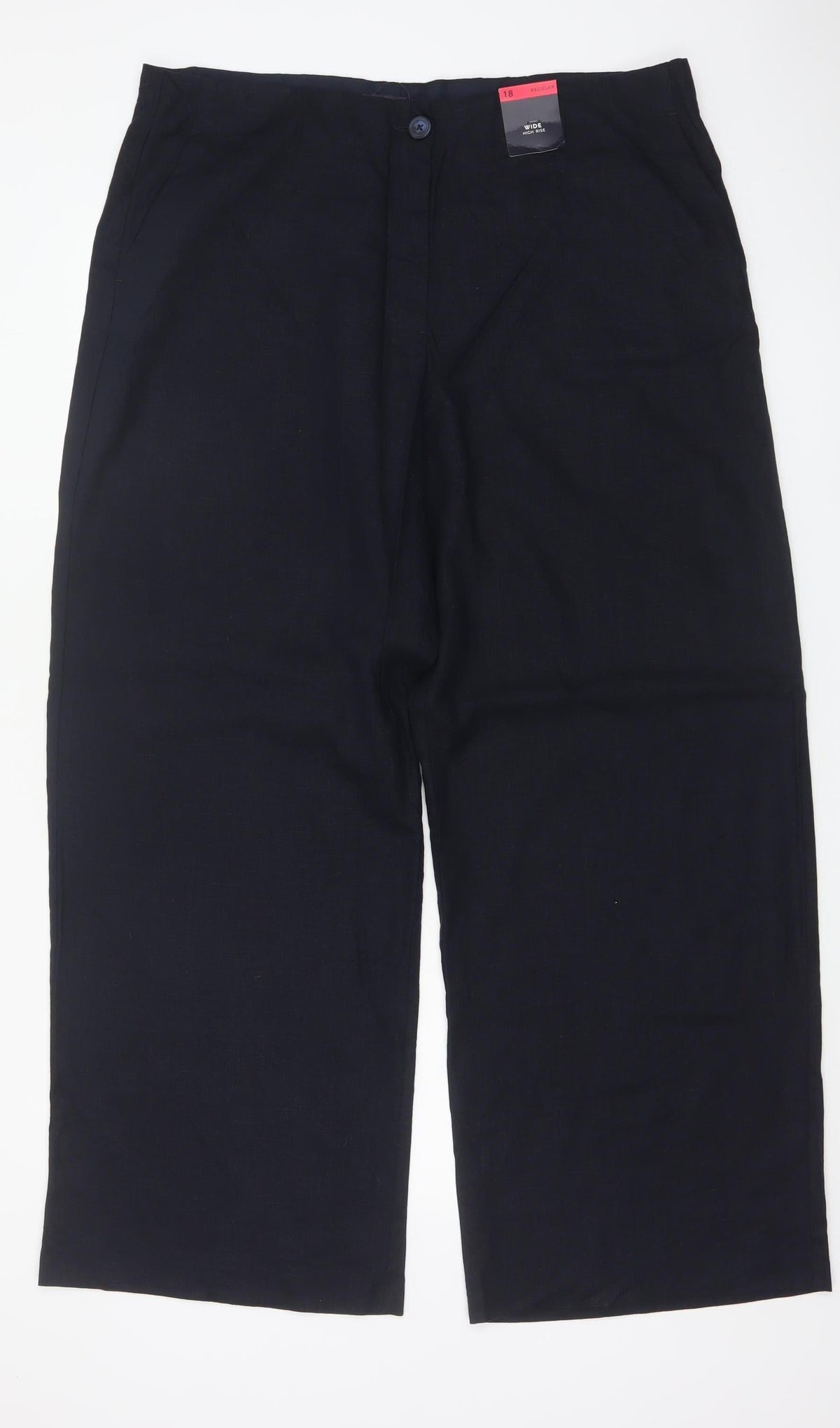 Marks & Spencer Collection Women’s Blue Wide Leg High Rise Linen Trousers UK 18