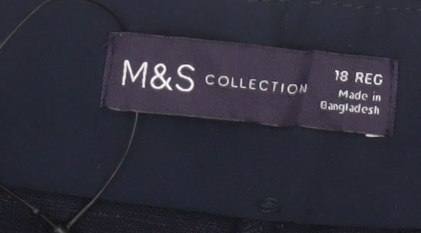 Marks & Spencer Collection Women’s Blue Wide Leg High Rise Linen Trousers UK 18
