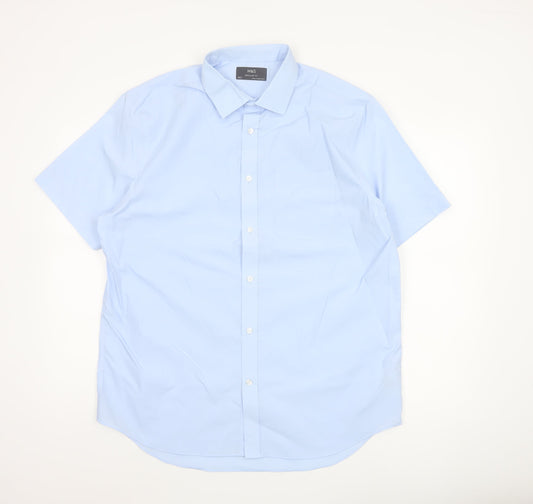 Marks and Spencer Men Blue 16.5 Regular Fit Short Sleeve Button-Up Shirt