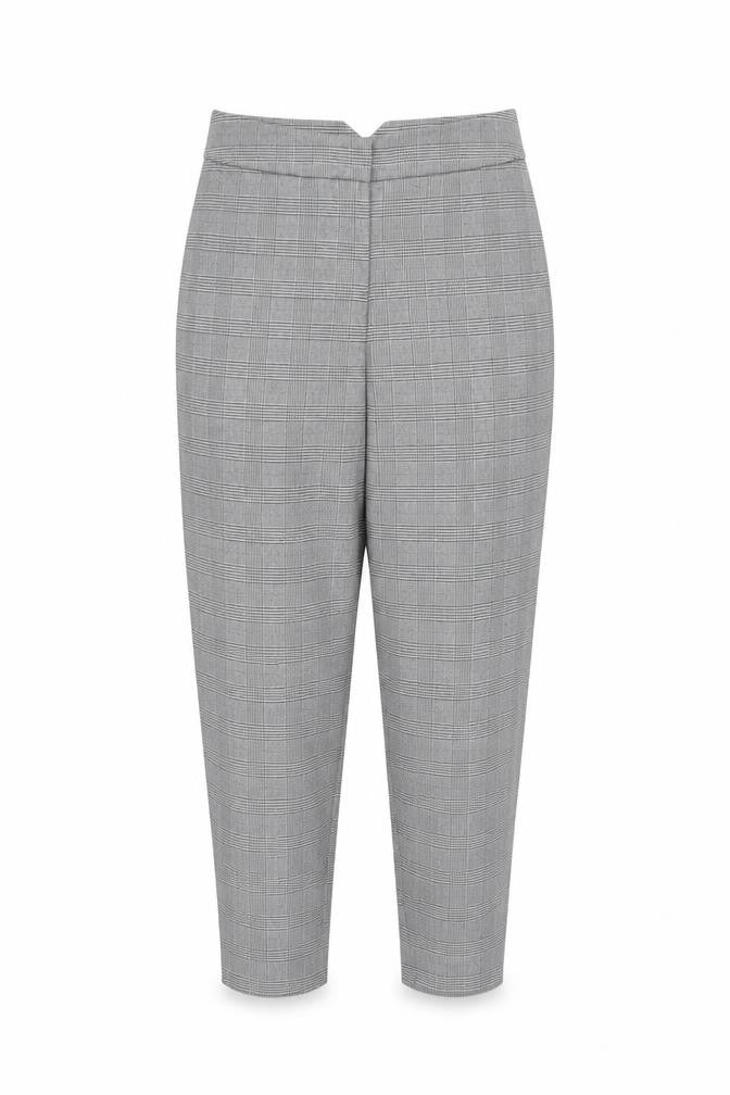 Marks & Spencer Women Grey Check Tapered Tailored Trousers UK 16 Regular