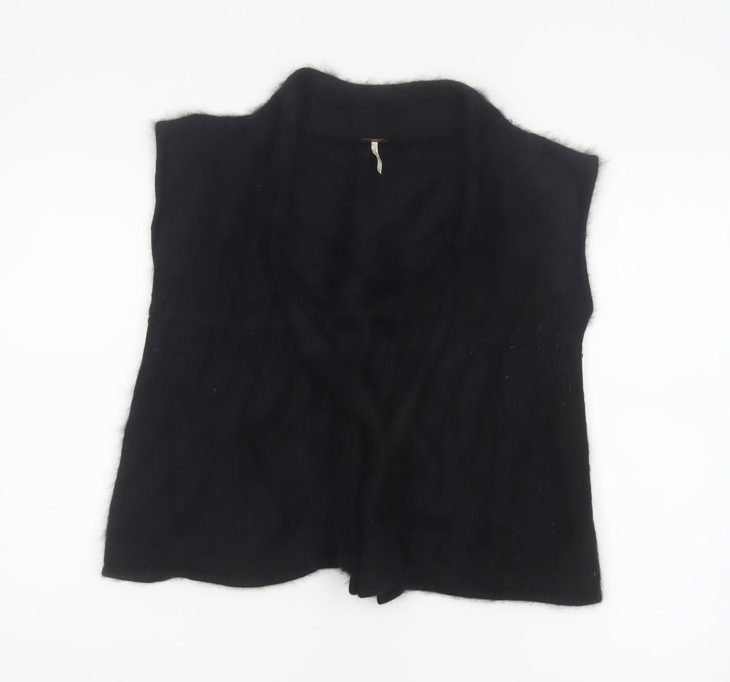Free People Women Black Angora Knit Open Cowl Neck Vest Size L