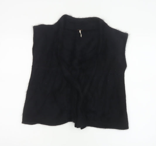 Free People Women Black Angora Knit Open Cowl Neck Vest Size L