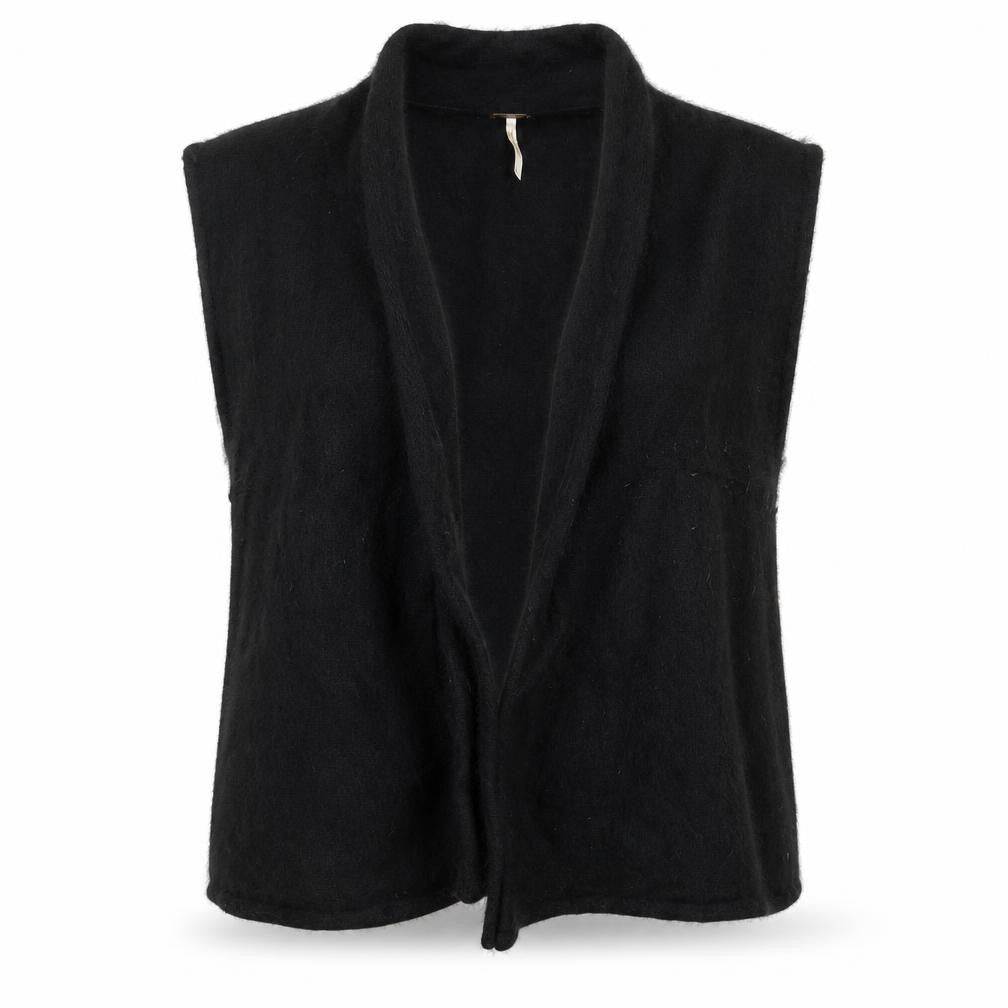 Free People Women Black Angora Knit Open Cowl Neck Vest Size L