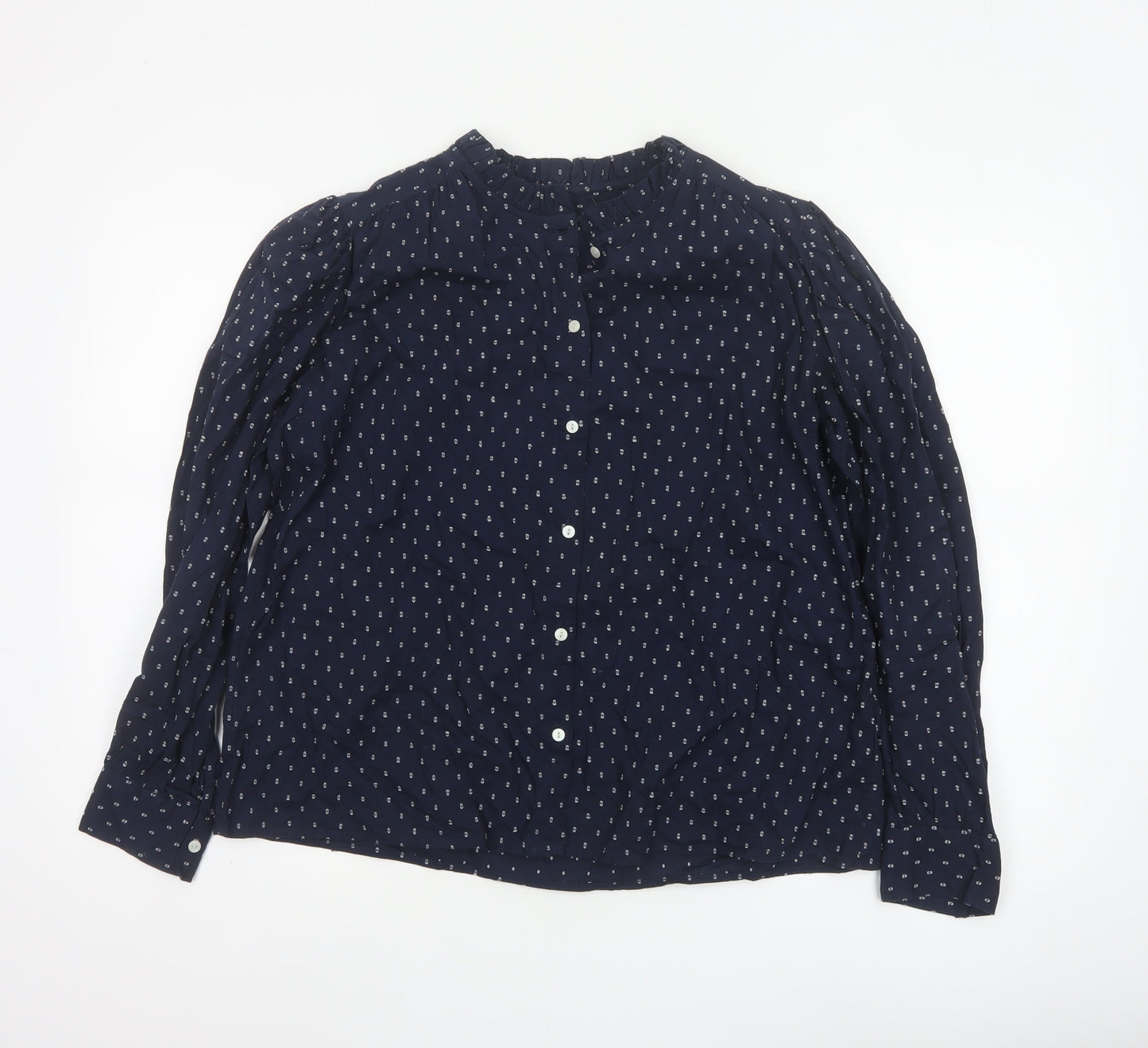 Marks and Spencer Women Blue UK 12 Ruffle Geometric Button-Up Blouse