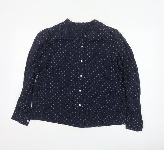 Marks and Spencer Women Blue UK 12 Ruffle Geometric Button-Up Blouse