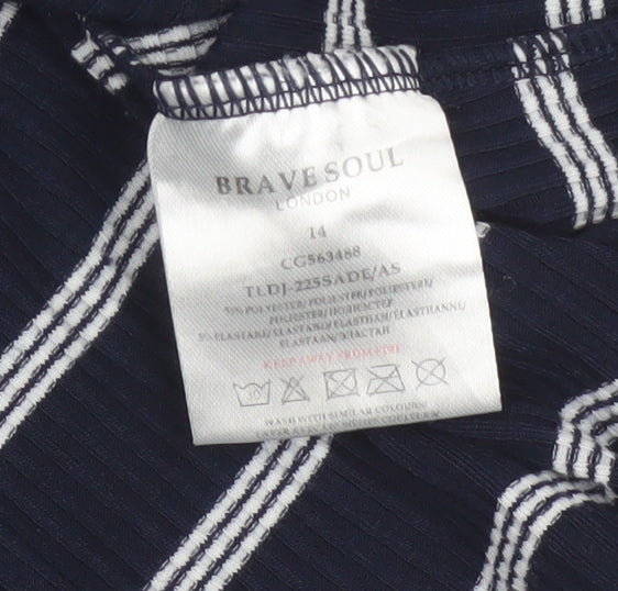 Brave Soul Women Navy Stripe UK 14 Bodycon Off Shoulder Knit Dress