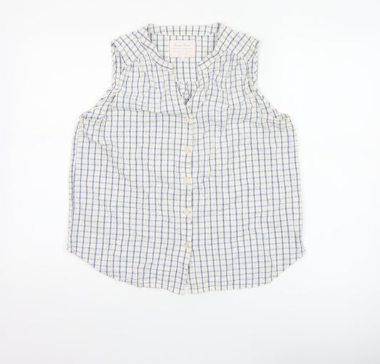 Part Two Women Blue White Check Cotton Sleeveless Button-Up Blouse UK 10