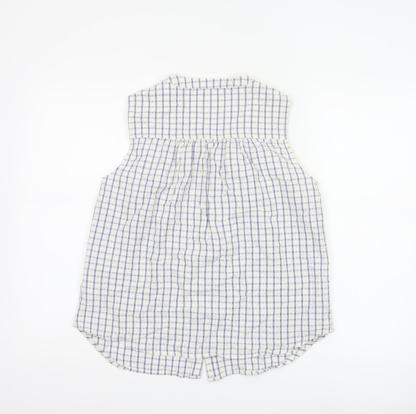 Part Two Women Blue White Check Cotton Sleeveless Button-Up Blouse UK 10