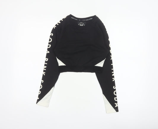Pink Soda Sport Women Black UK 6 Cropped Logo Long Sleeve Jersey Top
