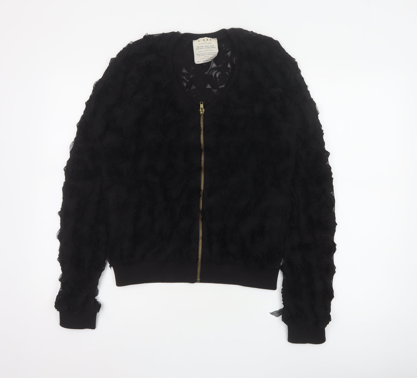 L'Art River Island Women’s Black UK 12 Floral Mesh Bomber Jacket