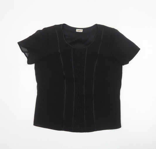 Roman Originals Women Black UK 14 Beaded Chiffon Short Sleeve Blouse