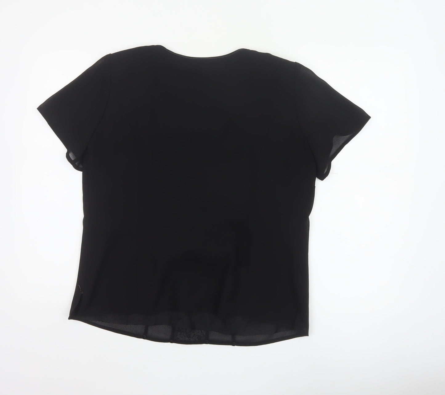 Roman Originals Women Black UK 14 Beaded Chiffon Short Sleeve Blouse