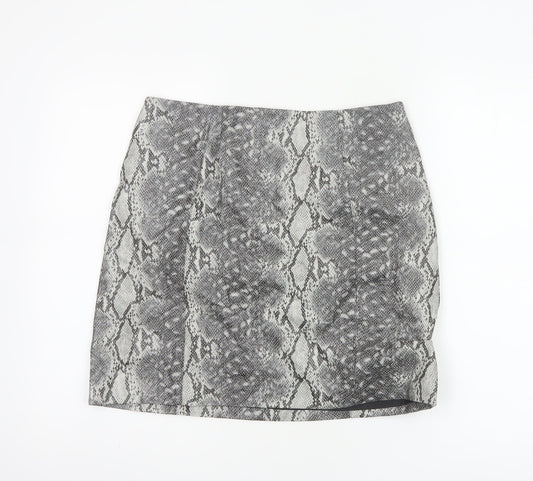 New Look Women Grey Snake Print Mini Pencil Skirt UK 12 Lined Zip
