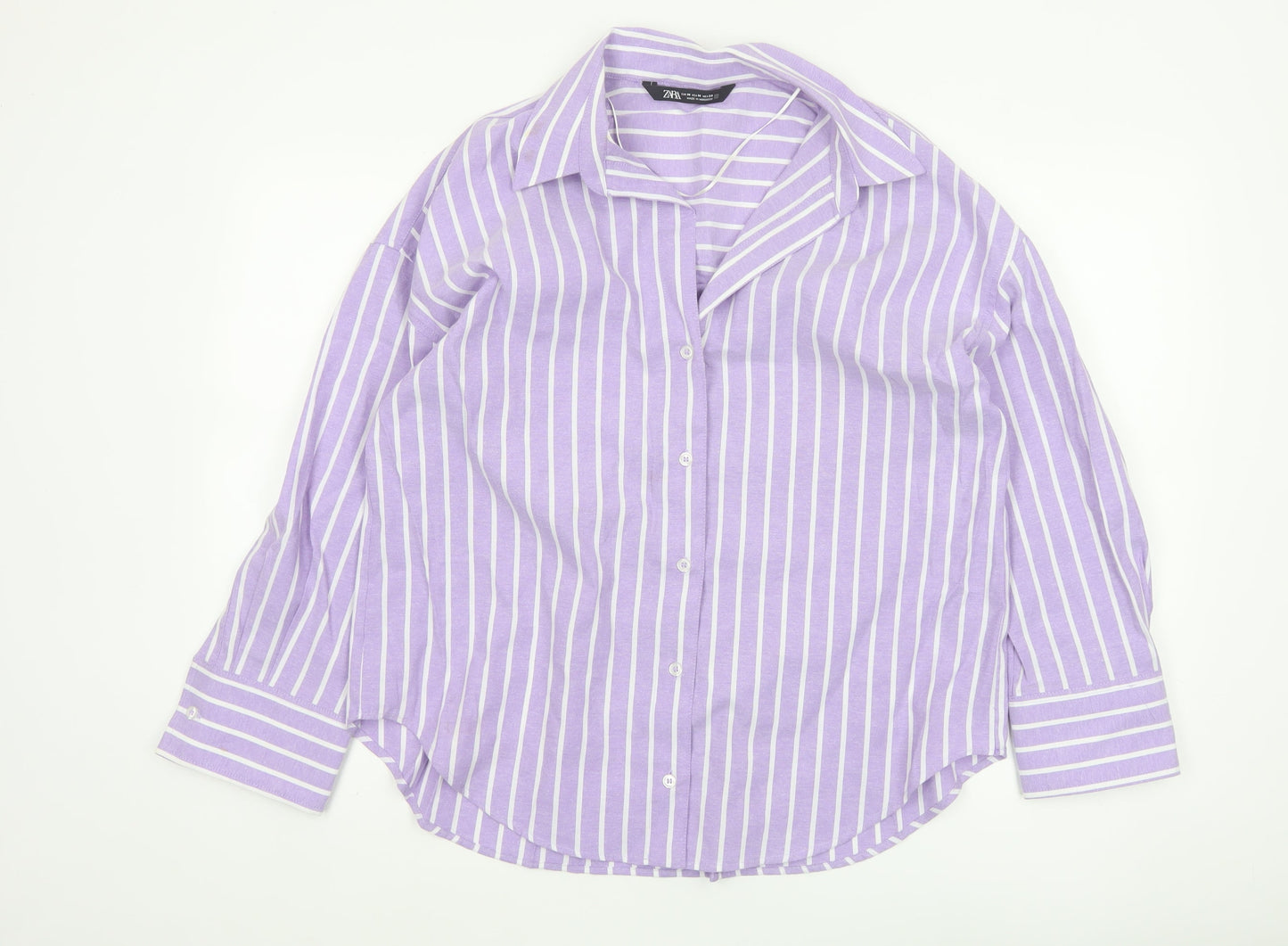 Zara Women Purple Striped Basic Button-Up Shirt UK 10