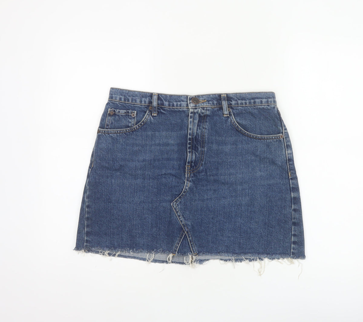 Additional front view of BDG Urban Outfitters Women’s Blue L Mini Denim Raw Hem Skirt
