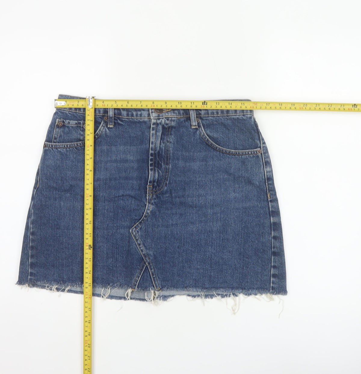 Back view of BDG Urban Outfitters Women’s Blue L Mini Denim Raw Hem Skirt