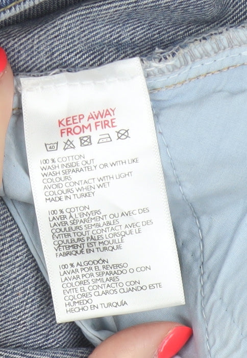 Brand and care label for BDG Urban Outfitters Women’s Blue L Mini Denim Raw Hem Skirt