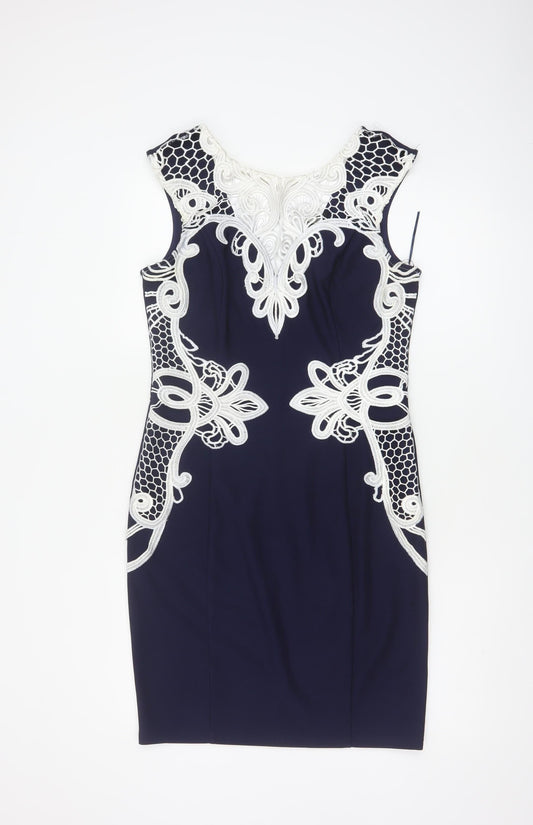 Lipsy London Michelle Keegan Women Blue UK 14 Bodycon Lace Midi Dress