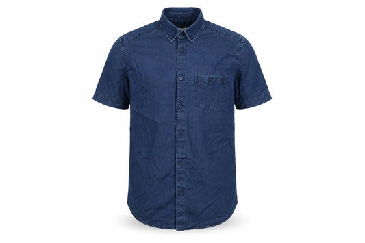 Burton Menswear London Men Blue Small Slim Denim Short Sleeve Button-Up Shirt