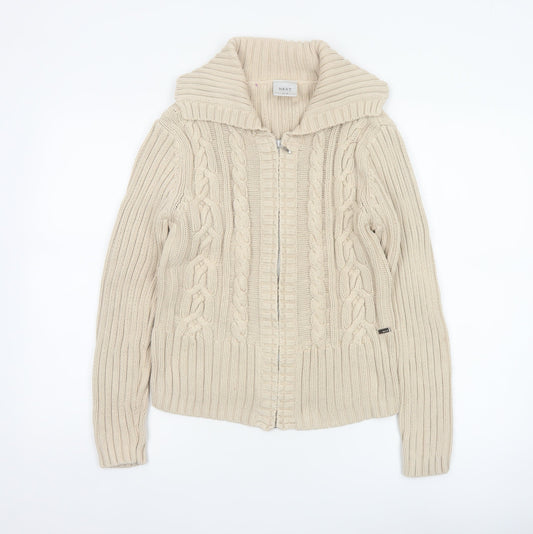 Next Women’s Beige UK 12 Full Zip Cable Knit Cotton Jumper