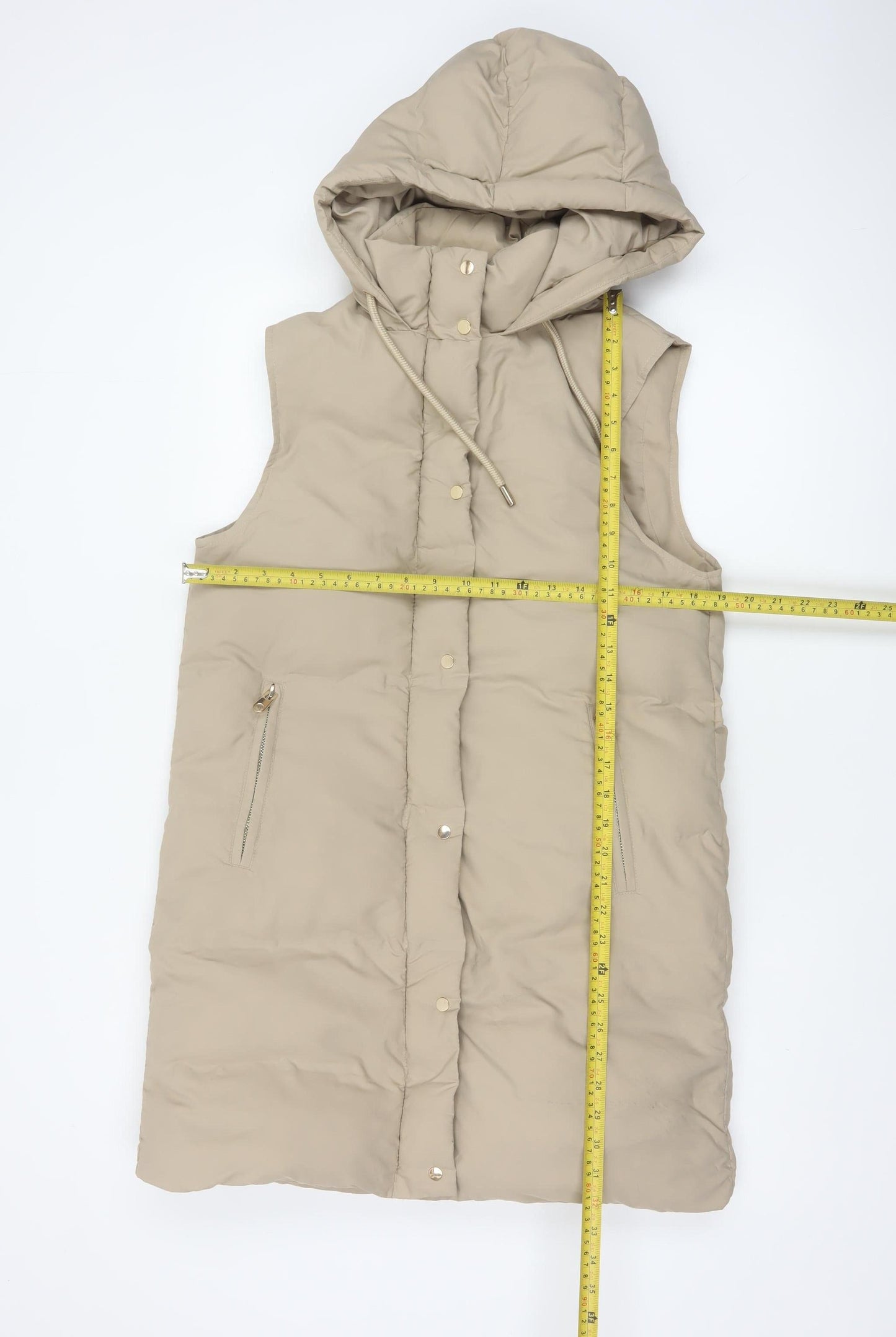Zara Women Beige S Long Hooded Puffer Waistcoat Gilet