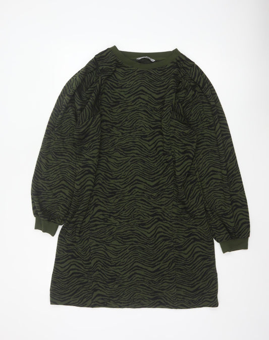 Oliver Bonas Women Green UK 14 Zebra Print Jumper Dress Long Sleeve