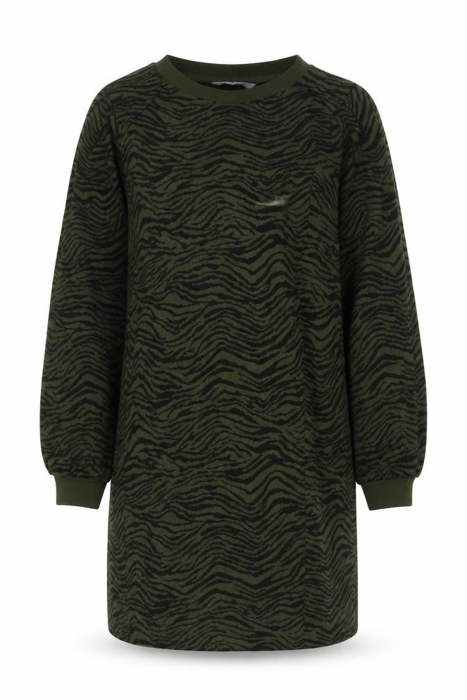 Oliver Bonas Women Green UK 14 Zebra Print Jumper Dress Long Sleeve