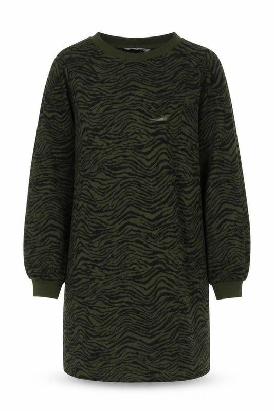 Oliver Bonas Women Green UK 14 Zebra Print Jumper Dress Long Sleeve