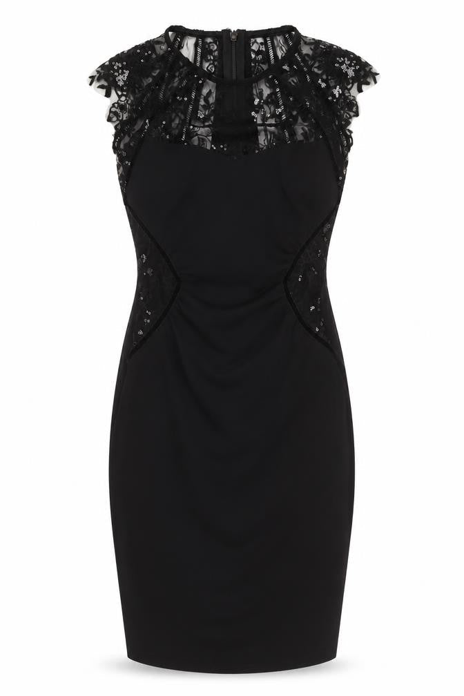 Lipsy Women Black UK 6 Bodycon Knee Length Lace Sequin Party Dress