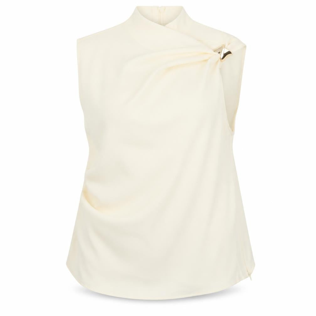 Mango Women Ivory UK 10 Basic One Shoulder Long Sleeve Buckle Blouse